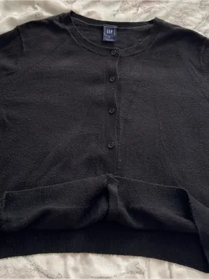 GAP Black wool blend Button-Up Long Sleeve Crew Cardigan, size XL minimalist thumbnail 13