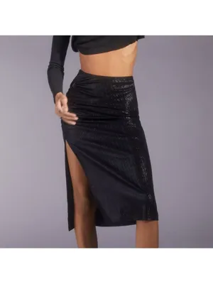 NWT urban outfitters Black High-Slit Ruched Midi Skirt with keyholes thumbnail 4