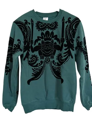 Disney Parks Haunted Mansion Gargoyle Flocked Graphic Sweatshirt Teal Black XS thumbnail 1