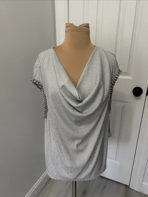 Vocal Silver Metallic Chain Trim Draped Nevj Sleeveless Top thumbnail 2