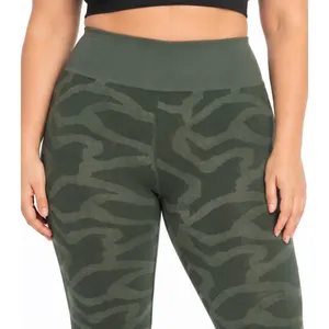 Marika Womens Leggings Size L Olive Tiger Print Seamless High Rise 27in Active thumbnail 5