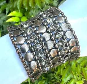 Wide rhinestone stretchy bracelet thumbnail 1