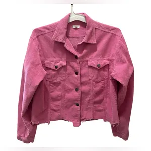 POL Barbie pink corduroy distressed jagged edge jacket size Medium thumbnail 2
