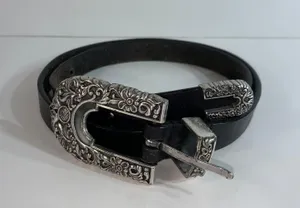 Chico's black leather western retro style womens belt size small thumbnail 1