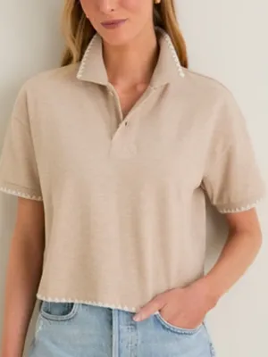 Tuckernuck sandstone Pique Holmes Boyfriend Polo beige short sleeve size small thumbnail 1