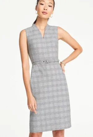 Ann Taylor Belted Sleeveless Dress in Glen Plaid 2 Petite thumbnail 2