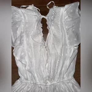 American Eagle Outfitters Eyelet Ruffle White Backless Romper thumbnail 4