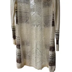 Cato Womens Open Knit Hooded Duster Cardigan Sweater Olive Brown Striped S NEW thumbnail 9