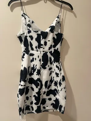 Cow-Print Mini Slip Dress in Black and White thumbnail 2
