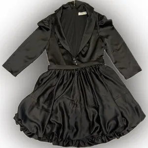 Nwot Mac Duggal 26913 Black Satin A-Line Collar Blazer Belted Mini Dress 4 thumbnail 4