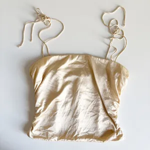 Reformation Womens Lucrezia Silk Tie Strap Ruched Smocked Cami Top Champagne 2 thumbnail 3
