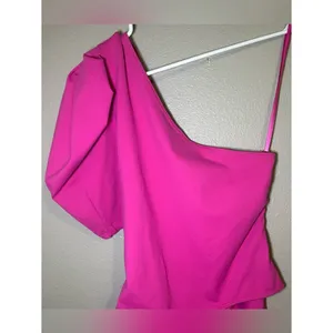 NEW Free People Somethin Bout You Pink One Shoulder Puff Sleeve Bodysuit Women S thumbnail 6