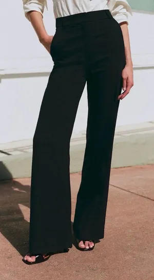 Sezane High Waist Straight Leg Wool Blend Pants Trousers-Black-Size 38 (US 6) thumbnail 1