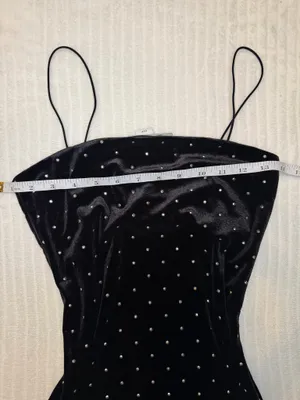 H&M Conscious Black Velvet Rhinestone Mini Dress XS thumbnail 4