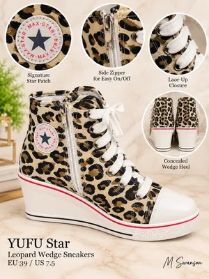 NEW YUFU Star Leopard High-Top Hidden Wedge Sneakers EU 39 / US 7.5 NIB thumbnail 2
