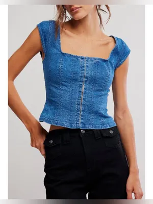 NWT Free People Marilyn Denim Corset - skylight light denim - medium thumbnail 10