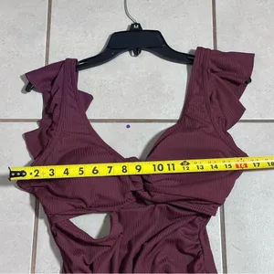 Charmo Women Maternity‎ Burgundy Ribbed Swimsuit One Piece size L thumbnail 11