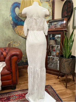 White Lace Mermaid Wedding Dress Off Shoulder Prom Bridal Gown Minimalist Size M thumbnail 9
