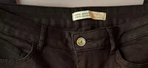 Zara Basic Z1975 Denim Black Skinny Jeans with Red and White Side Stripe thumbnail 2