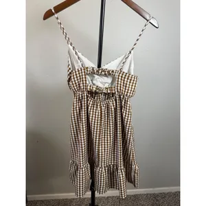 Speechless Brown Gingham Check Mini Dress Ruched Cutout Smocked Small thumbnail 5