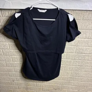 Amazon‎ Nursing Navy Blue Cutout Cold Shoulder Tunic Top Size S Short Sleeve thumbnail 1