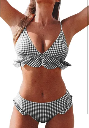 Cupshe Plaid ruffle bikini set thumbnail 1