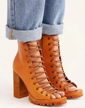Free People Palermo Heels Ankle Boots Leather Lace-Up Corset Cutouts Booties 7 thumbnail 1