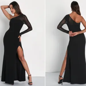 LULU's Prom Wedding Sexy Chic Modern Minimalistic Chic One Shoulder Maxi Dress thumbnail 2