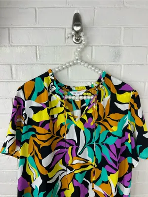 NWT Nine West Colorful Patterned Short Sleeve Blouse Size XL thumbnail 2