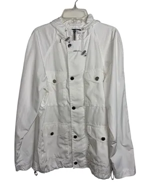 Lauren Ralph Lauren White Chore Jacket Rain Coat Medium Pockets Hooded thumbnail 1