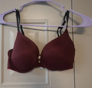 PINK Victoria's Secret push-up push up plain basic bra in burgundy red size 34C. thumbnail 1