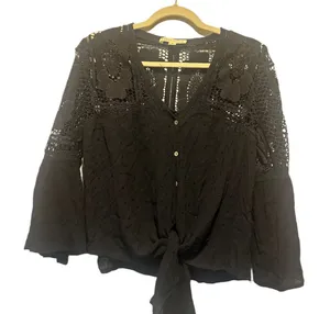 Lovestitch Black lace tie in front top size s‎ (oversized)boho whimsy goth thumbnail 1