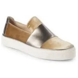 Stuart Weitzman Sz 9 The Boyband Gold Gilt Pane Velvet Slip Sneaker Shoe Women's thumbnail 2