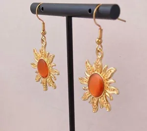 18K Gold Plated Orange Opal Sunflower Dangle Drop Earrings for Women thumbnail 5