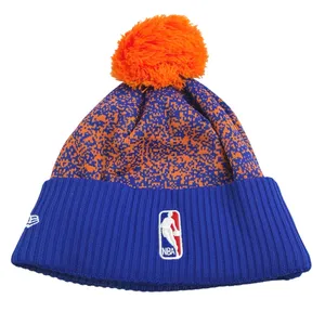 New Era New York Knicks NBA Blue Orange Embroidered Logo Pom Pom Beanie Hat OS thumbnail 2