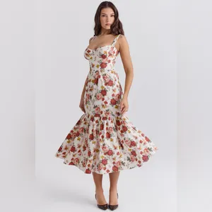 House of CB Elia Italian Rose Print Cotton Midi Sundress Plus cup thumbnail 4
