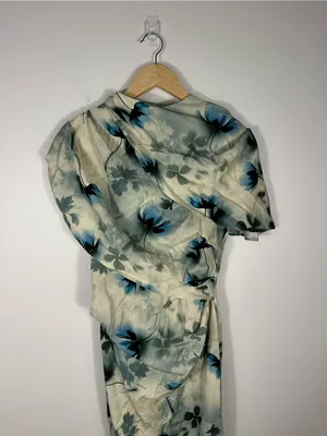 Asos Women's Natural High Neck Drape‎ Bodice Cape Floral Maxi Dress Women’s Sz 8 thumbnail 5
