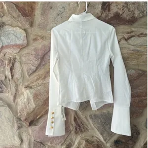 Commense Metal Button Cutout Polo Shirt size large White thumbnail 7