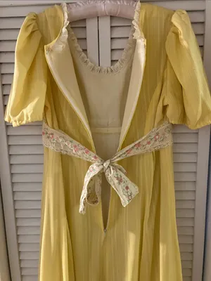 Vintage Homemade Yellow Puff Sleeve Embroidery Formal Dress Medium thumbnail 3