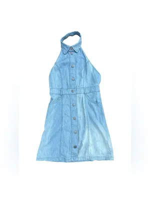 Free‎ People Sami Denim Halter Mini Dress Blue Size XS NWT Open Back thumbnail 5