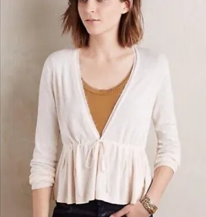 Anthropologie Angel Of The North Sweater Womens Medium Cardigan Cream Tie Front thumbnail 1
