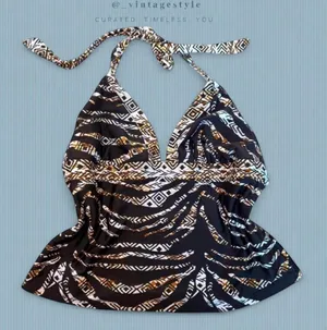 Brown patterned swim top thumbnail 1