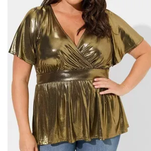 Torrid Top Liquid Shine Peplum Blouse Sz‎ 18/20 Gold Metallic Party New thumbnail 1