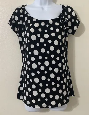Vintage Y2K Polka Dot Retro Preppy‎ Twee Stretch Bow Detail Blouse Small Casual thumbnail 1