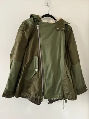 Zara Olive Green Faux Fur Hooded Parka Jacket XS Utility Military Winter Outdoor thumbnail 1