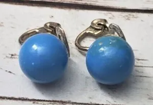 Vintage Clip On Earrings 3/8" Blue Ball - Cosmetic Issues thumbnail 1