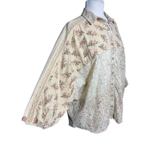 NWT EASEL Women’s Boho Mixed Floral Print Patchwork Button Up Shirt thumbnail 5