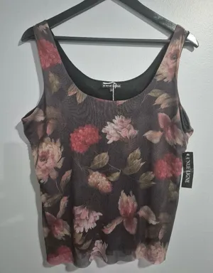 AnueLigne Women's Floral Sleeveless Mesh Tank Top Size XL thumbnail 1