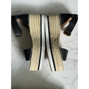 See by Chloe Glyn Platform Sandals Women's Size 39 Black Leather‎ Espadrille thumbnail 4