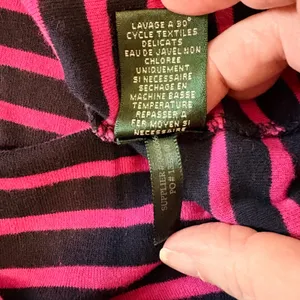 Lauren Ralph Lauren Pink Navy Striped Cotton Boat Neck Top Gold Buttons XS thumbnail 6
